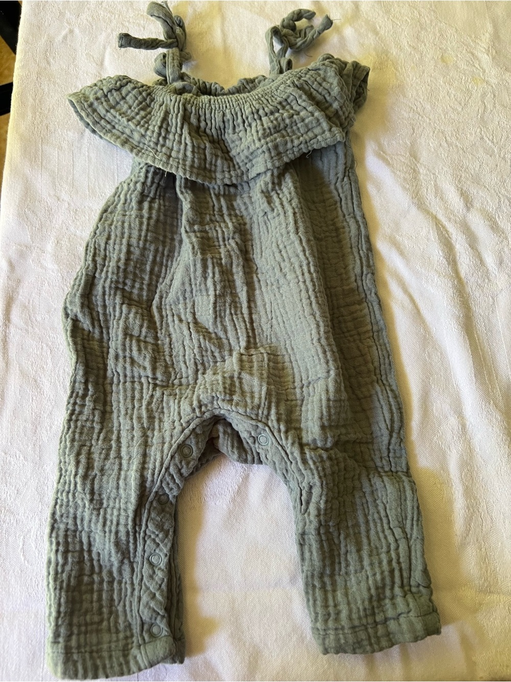 Soft Muslin Olive Green Kids One-Piece Romper
